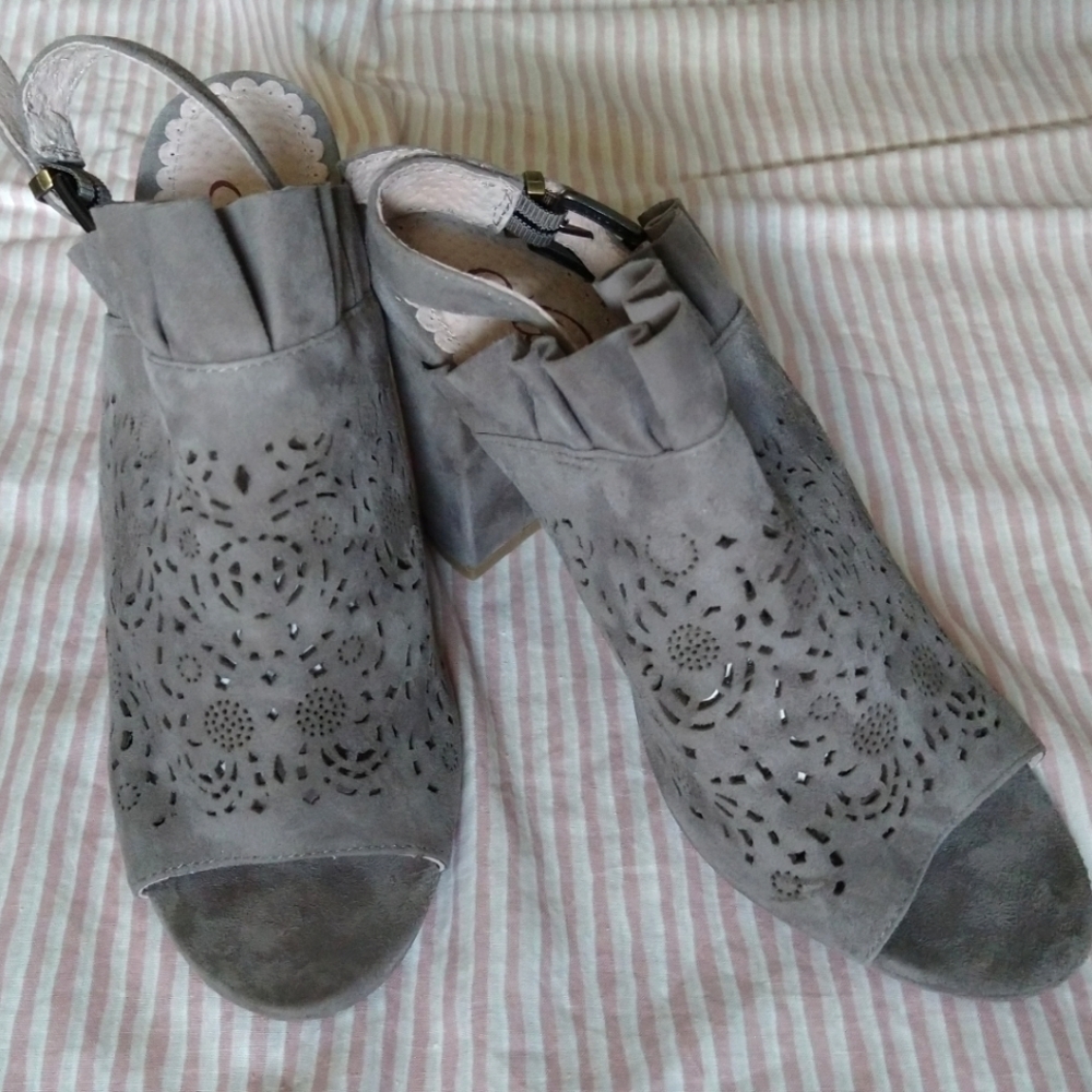 Naughty Monkey Pierced Suede Leather Sandals Taupe. Like new.